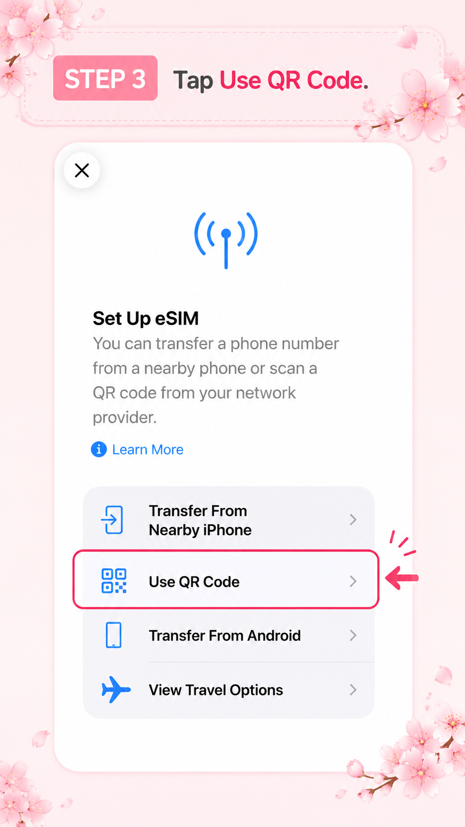 iPhoneでUse QR Codeを選択する手順