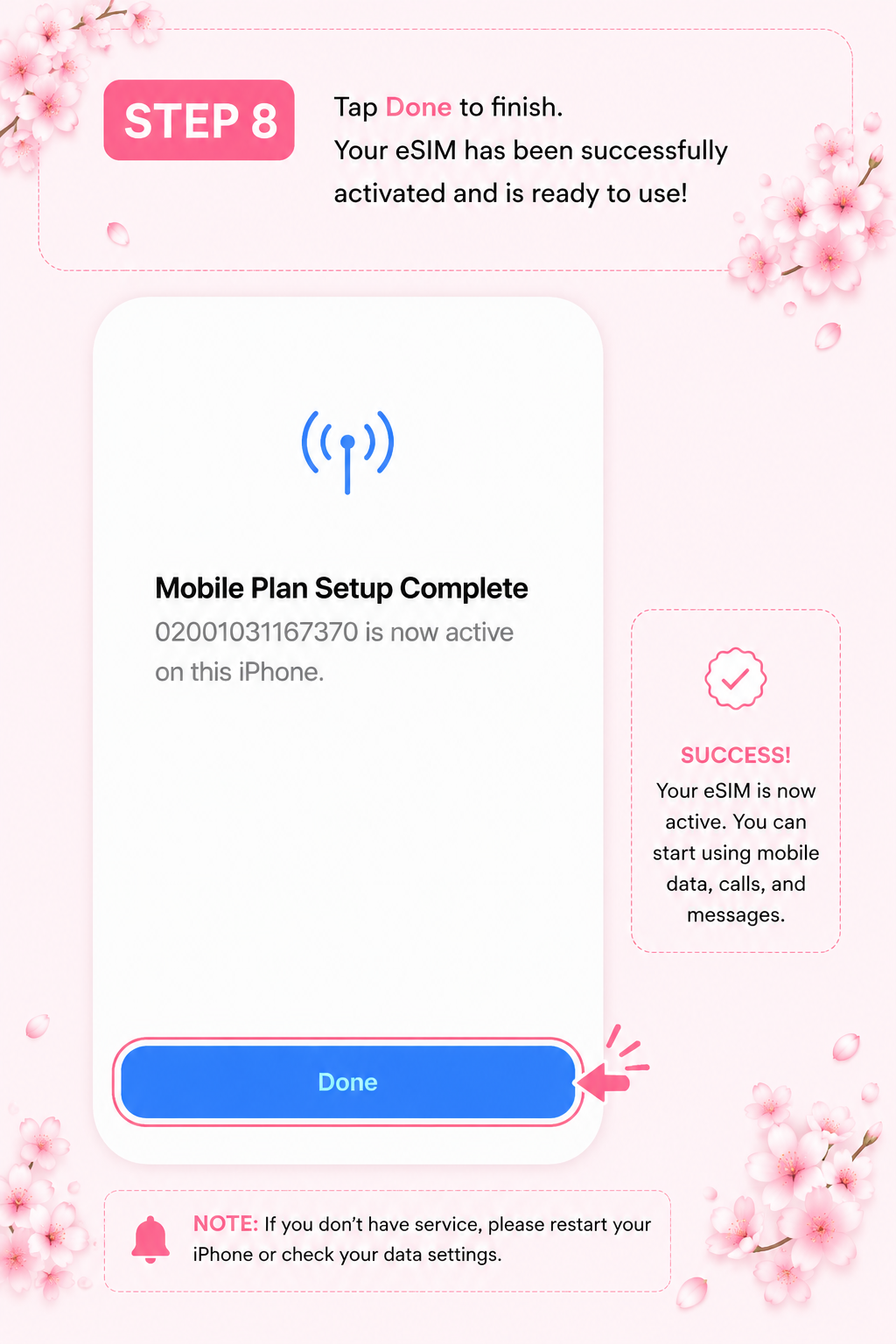 iPhoneのeSIM設定完了画面
