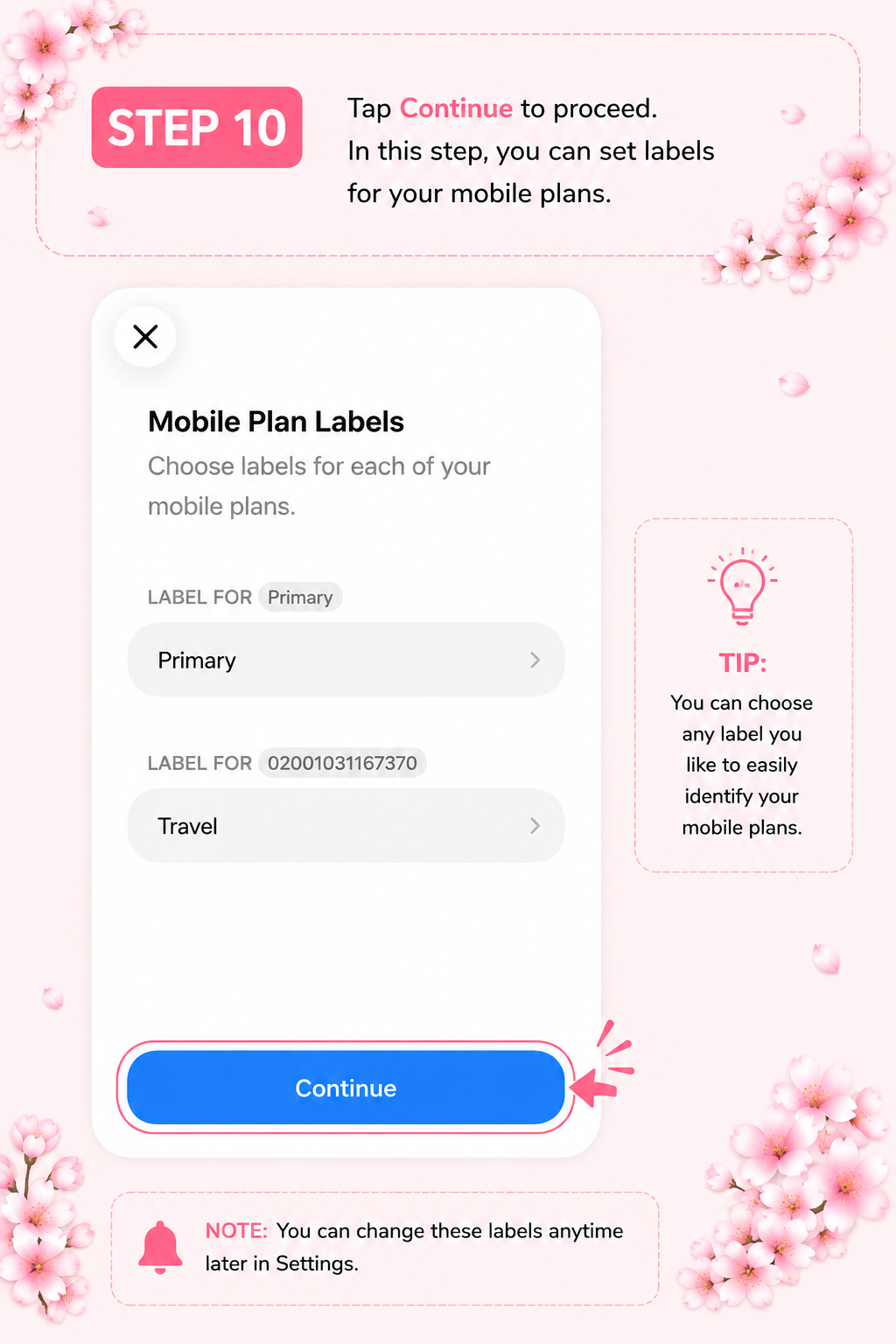 iPhoneでモバイルプランラベルを設定する手順